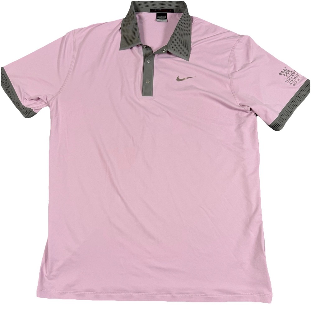 Nike Tiger Woods Collection Golf Polo L Pink Waldorf Astoria Dri-Fit FZ7501-019